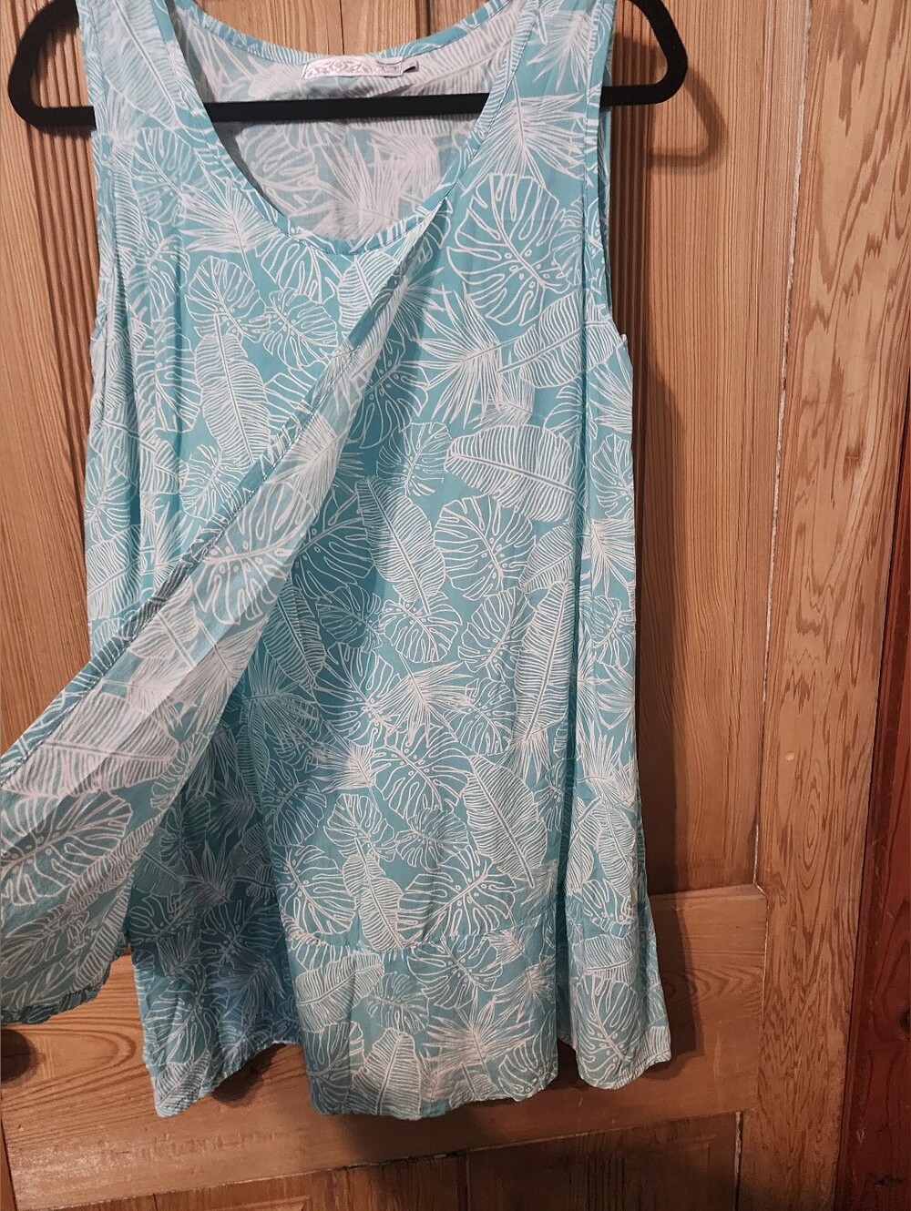 Gaya Light Blue Tropical Leaf Sleeveless Tunic, Size Small, Made In Indonesia - Picture 3 of 6